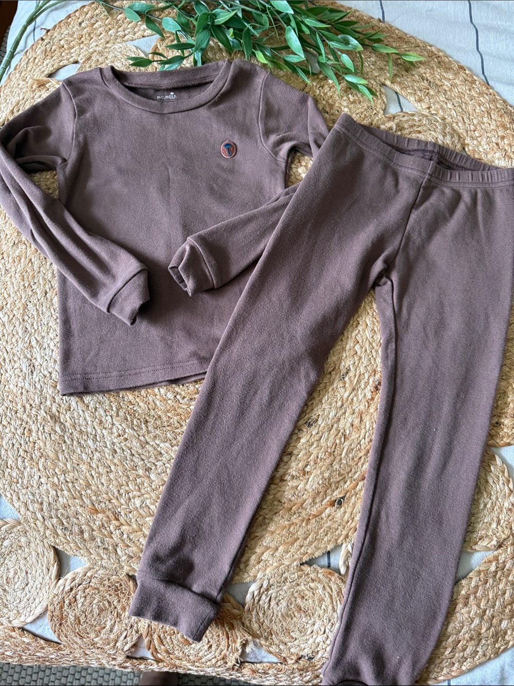 MOIMOLN Crew neck Soft cotton PJ Set in Brown. 5T